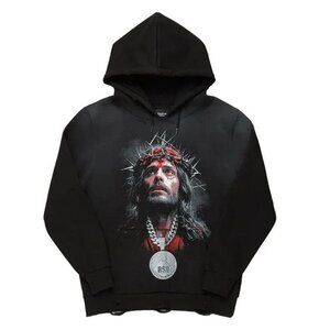 ROCKSTAR ORIGINAL Men's Amina Black Distressed Graphic Hoodie Size S In Black